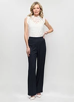 Cap Sleeve Lace Top & Stripe Print Pants