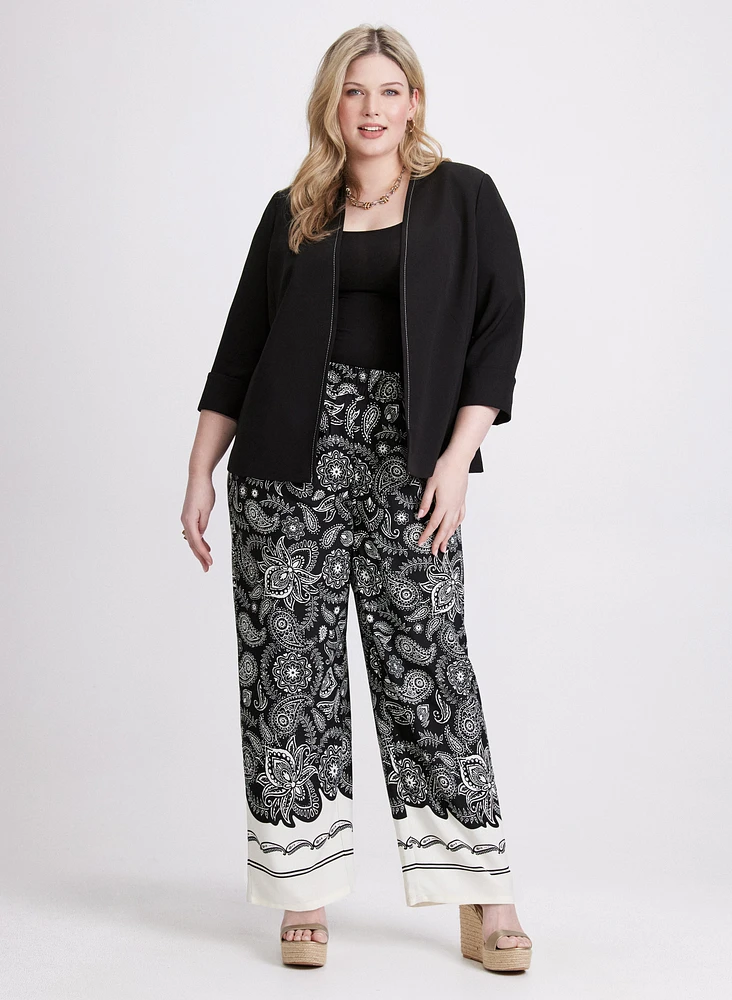 Open Twill Jacket & Contrast Paisley Wide-Leg Pants