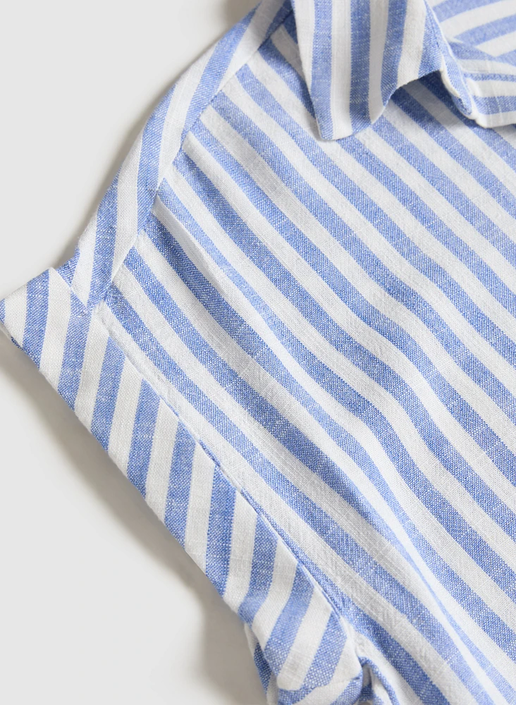Striped Linen-Blend Blouse