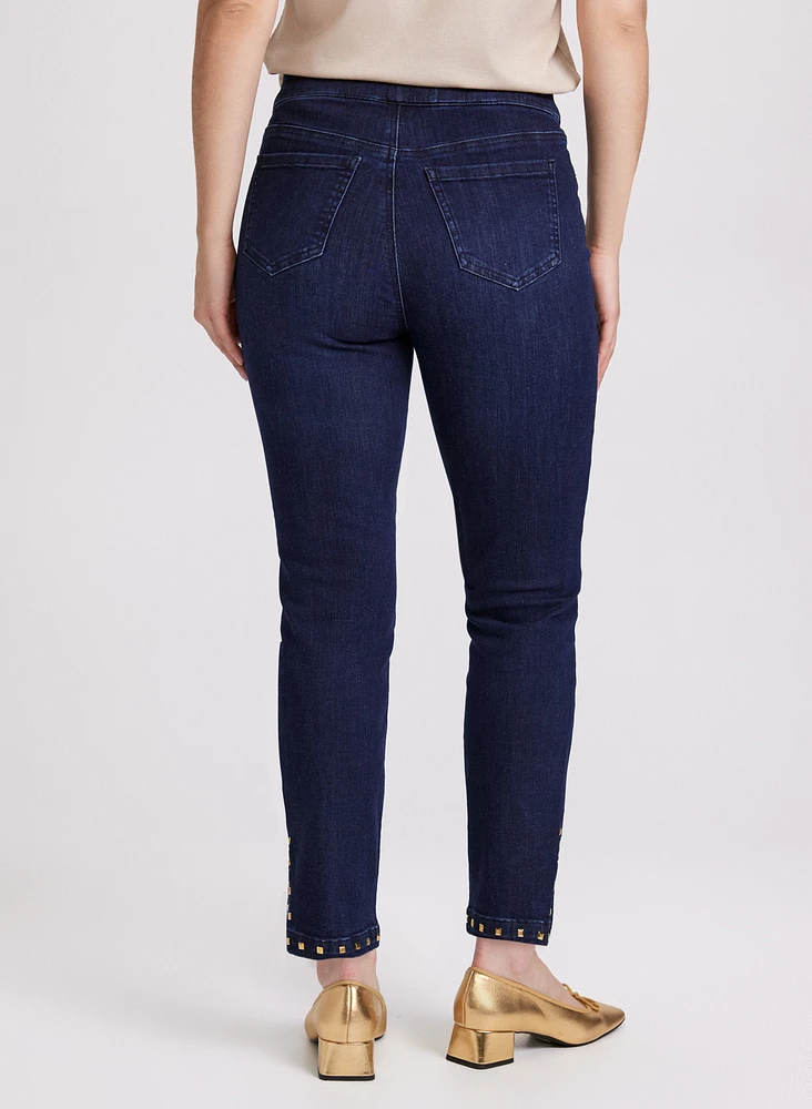 Studded Hem Slim-Leg Jeans