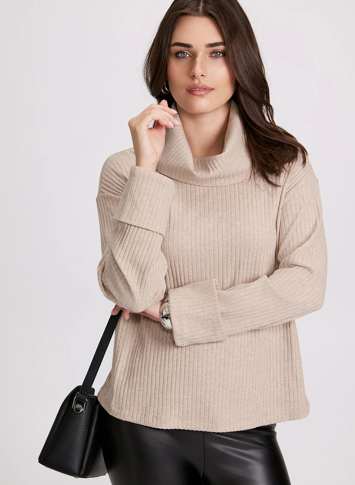 Cowl Neck Rib Knit Top