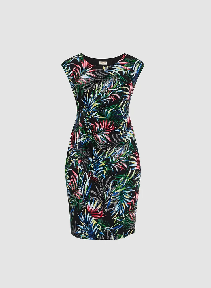 Tropical Pleated Detail Dress