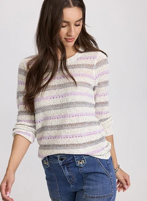 Striped Pointelle Knit Sweater