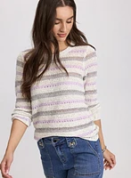 Striped Pointelle Knit Sweater