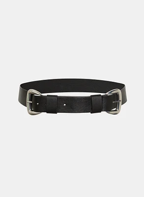 Double Buckle Vegan Leather Belt