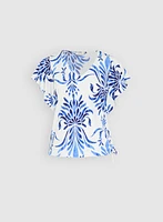 Leaf Print Flutter Sleeve Top
