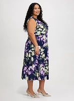 Pleated Neck Floral Dress