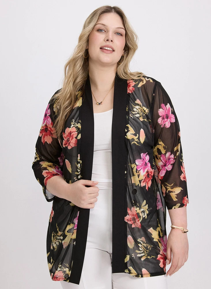 Sheer Floral Open Front Top