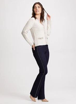 Bouclé Cardigan & Flare-Leg Jeans