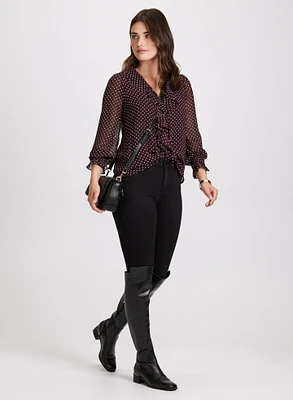 Polka Dot Ruffled Blouse & Slim Leg Jeans