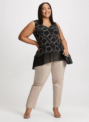 Chiffon Ruffle V-Neck Tunic & Pull-On Bengaline Pants