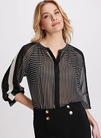 Mixed Stripe Button-Down Blouse