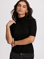 Mock Neck Rhinestone Detail Sweater