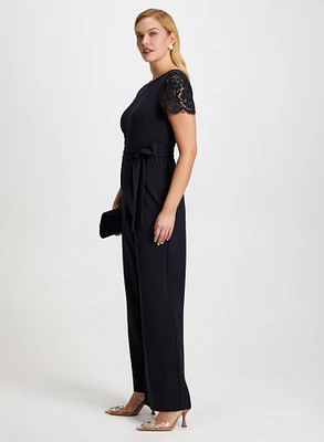 Lace Sleeve Belted Jumpsuit