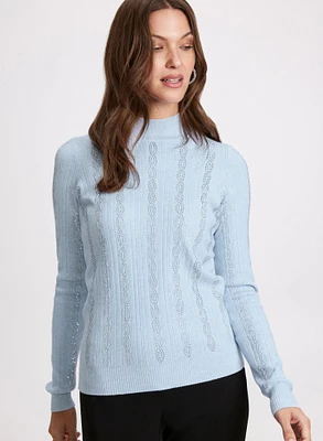 Rhinestone Embellished Ribbed Knit Sweater