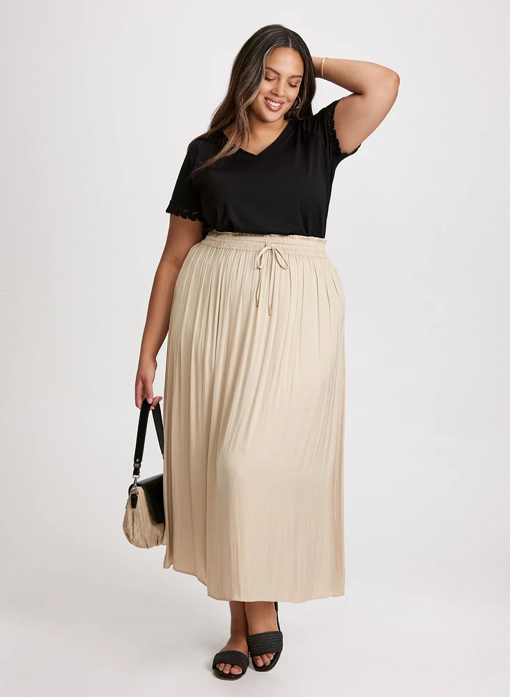 Ruffled T-Shirt & Satin Maxi Skirt