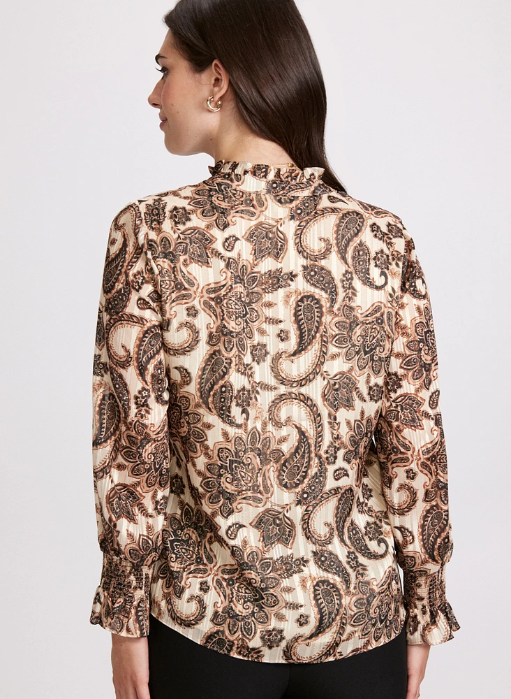 Blouse à manches bouffantes et motif paisley