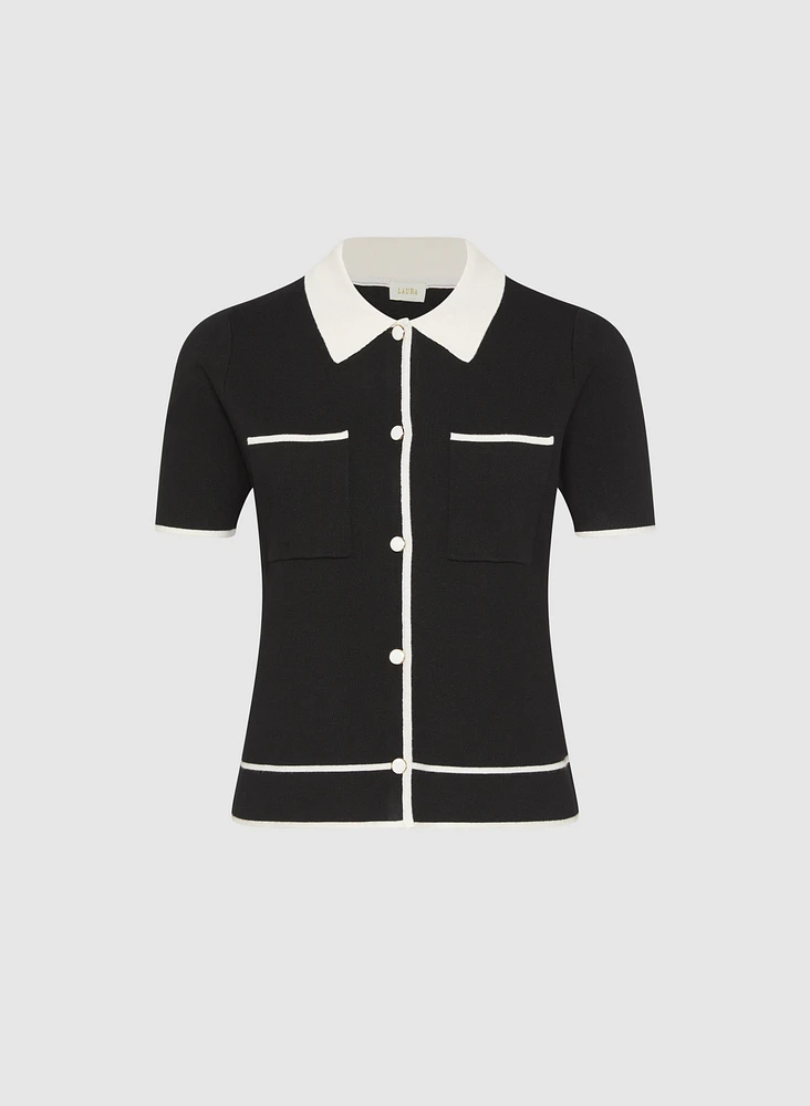 Contrast Knit Polo Top