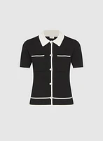Contrast Knit Polo Top