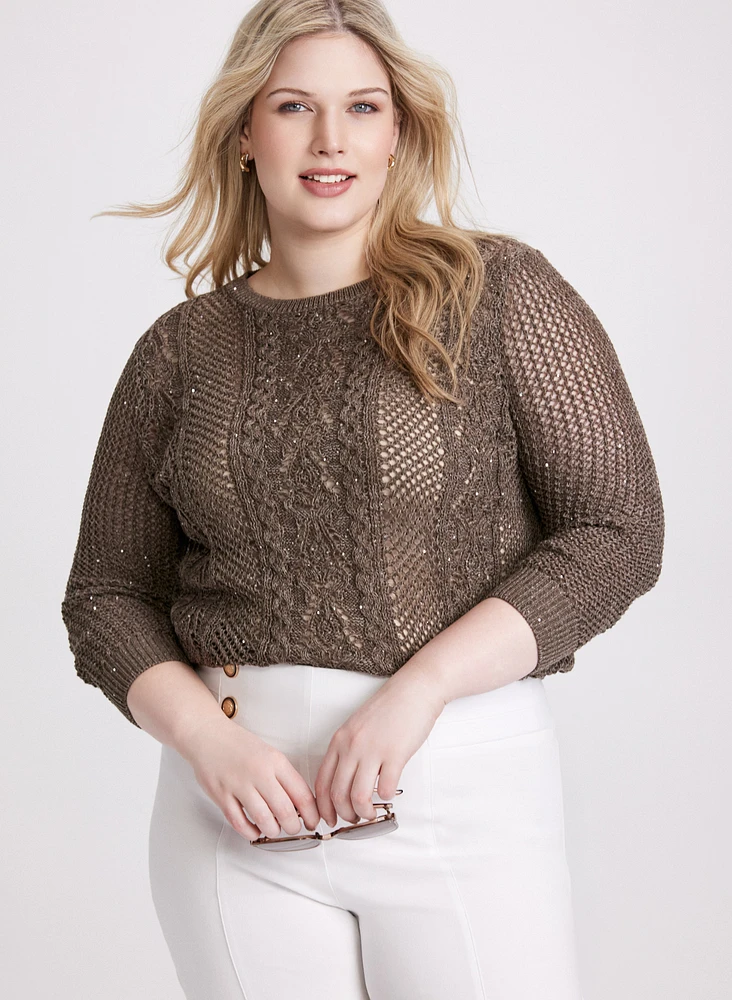 Sequin Detail Openwork Sweater