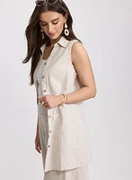 Blouse rayée en mélange de coton et lin