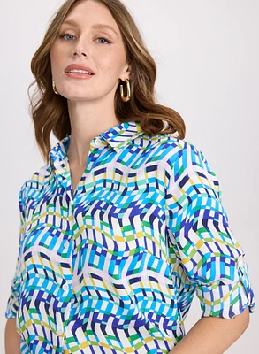 Geometric Button-Down Blouse