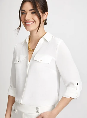 Crepe Button-Down Blouse