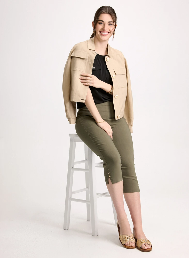 Linen Blend Shacket & Pull-On Bengaline Capris