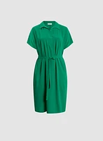 Belted Waist Shirt Collar Dress