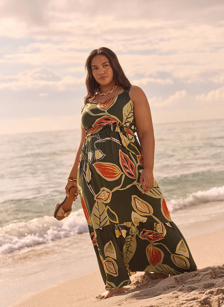 Robe maxi à motif feuilles