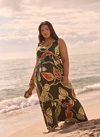 Robe maxi à motif feuilles