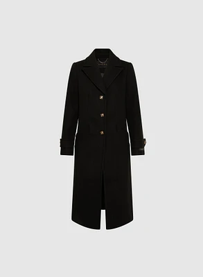 Embossed Button Wool-Blend Coat