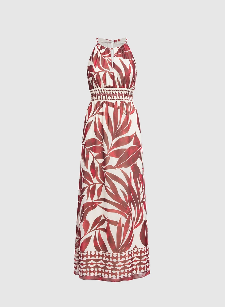 Leaf Print Maxi Dress
