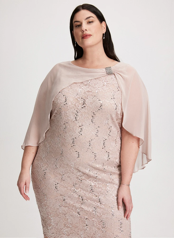 Glitter Lace Capelet Dress