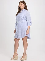 Robe-chemisier rayée en mélange de lin