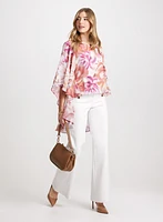 Flared Sleeve Floral Blouse & Wide Leg Jeans