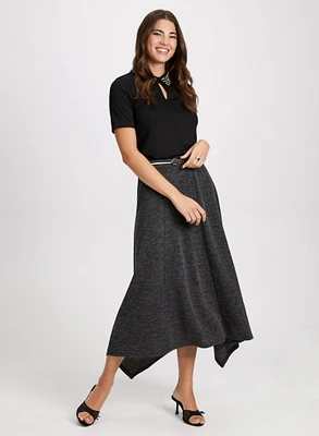 Embellished Collar Top & Asymmetric Hem Skirt