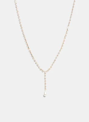 Zirconia Chain Pearl Pendant Necklaces