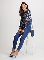 Blouse à motif jacquard mélangé et jean à jambe étroite