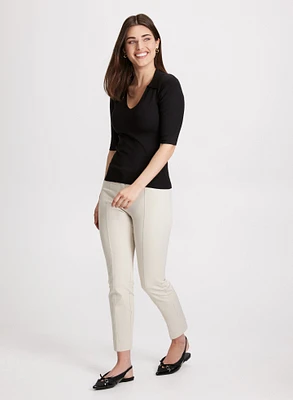 V-Neck Polo Sweater & Slim Leg Pants