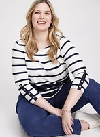 Striped Button Detail Top