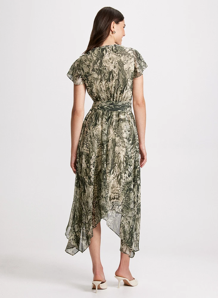 Snake Print Belted Dress