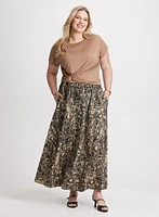 Bead Embellished T-Shirt & Animal Print Maxi Skirt