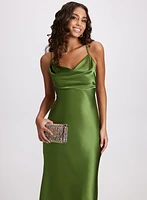 Drape Neck Satin Dress