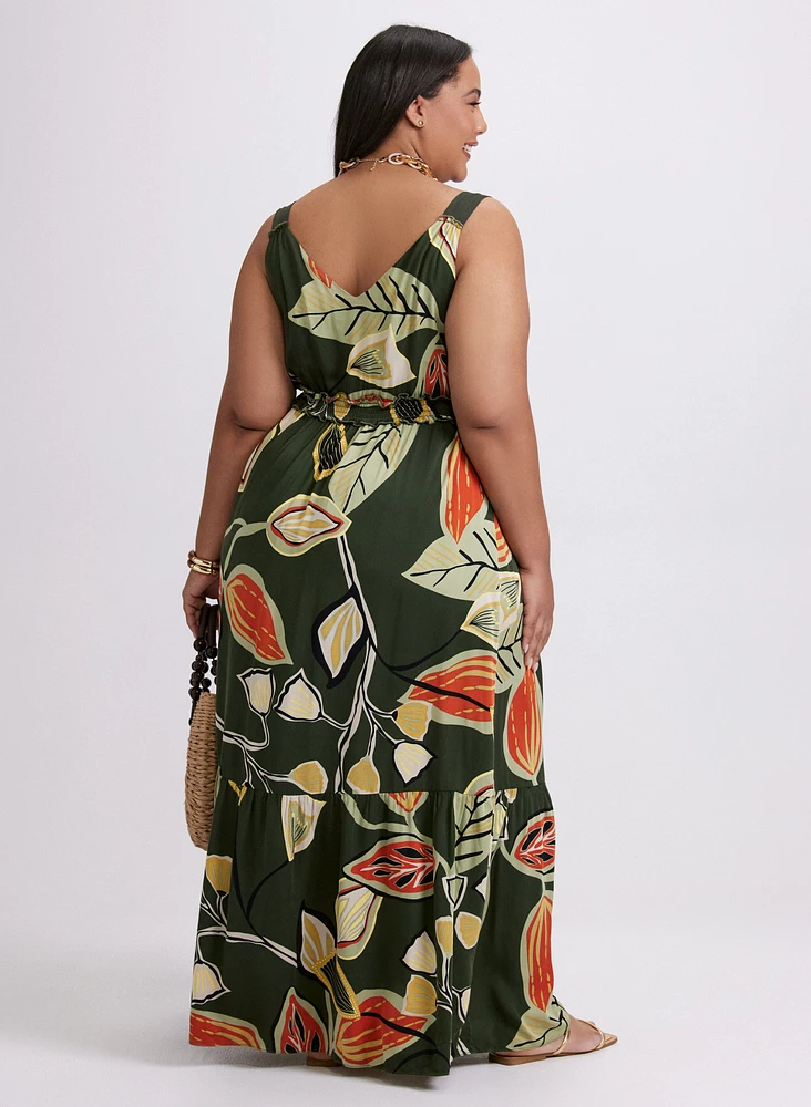 Robe maxi à motif feuilles