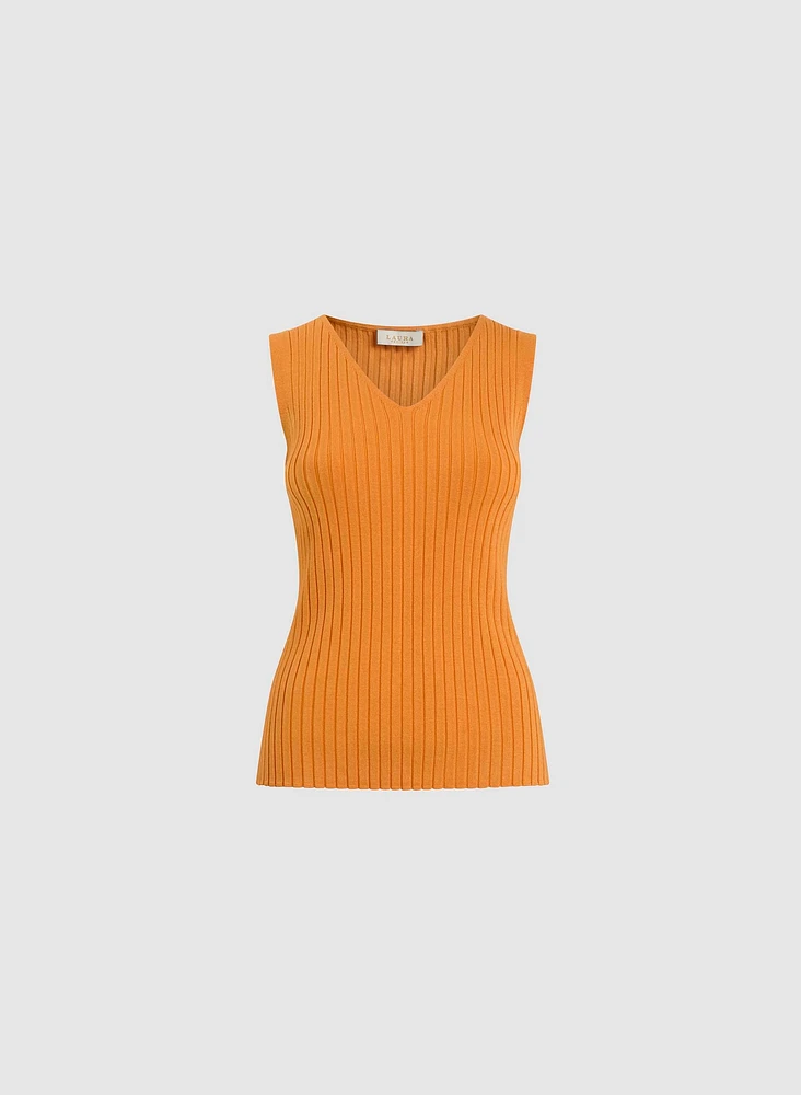 Sleeveless Ribbed Knit Sweater