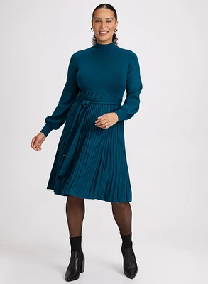 Pleated Skirt Sweater Dress