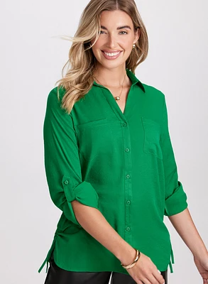 Ruched Button-Down Blouse