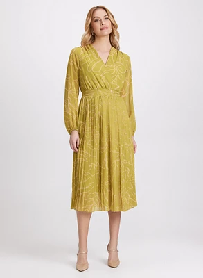 Robe plissée à motif feuilles