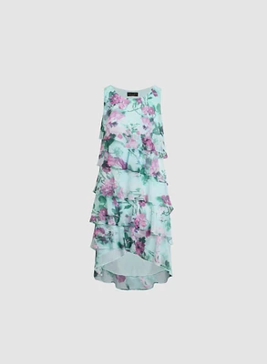 Floral Asymmetric Tiered Dress